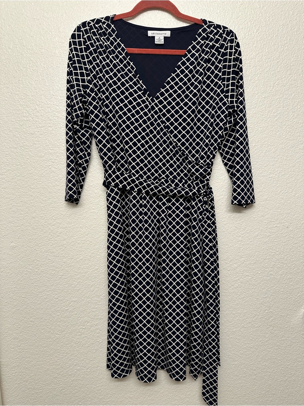 Liz Claiborne navy blue & White Wrap Dress